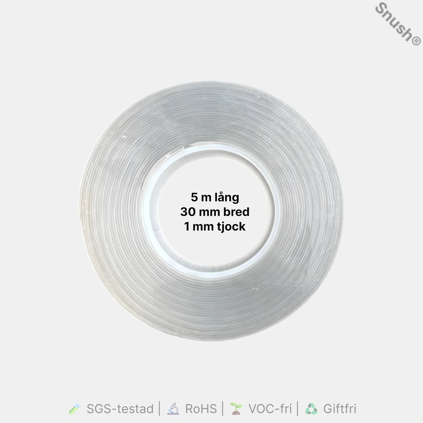 Snush® geltejp 1 mm – transparent dubbelhäftande tejp för lättare montering