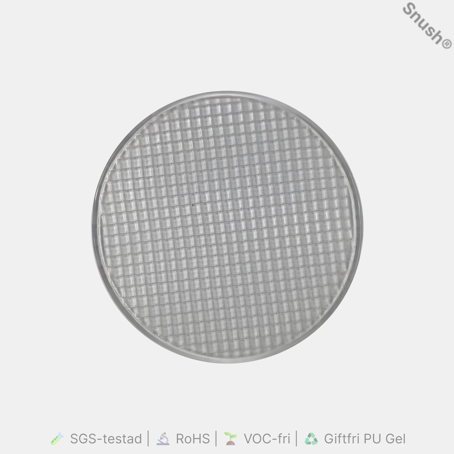 Snush® rund räfflad PU-pad 9 cm transparent – diskret halkskydd i PU-gel