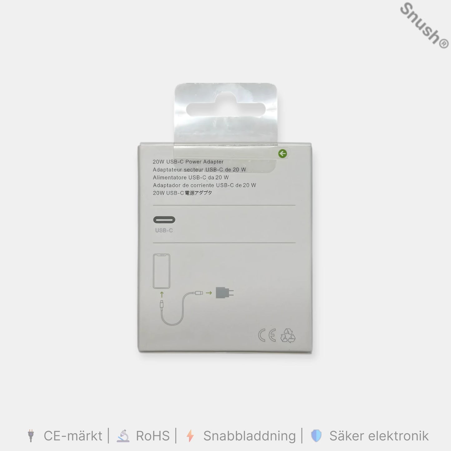 Turtos USB-C 20W snabbladdare – CE-märkt och RoHS-godkänd adapter