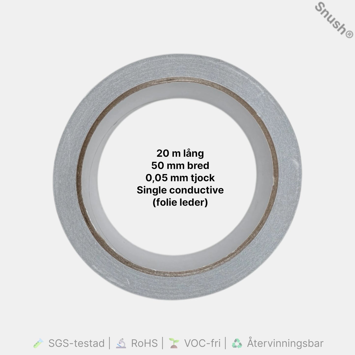 Single conductive aluminiumtejp 50 mm × 20 m – ledande aluminiumfolie för EMI och jordning