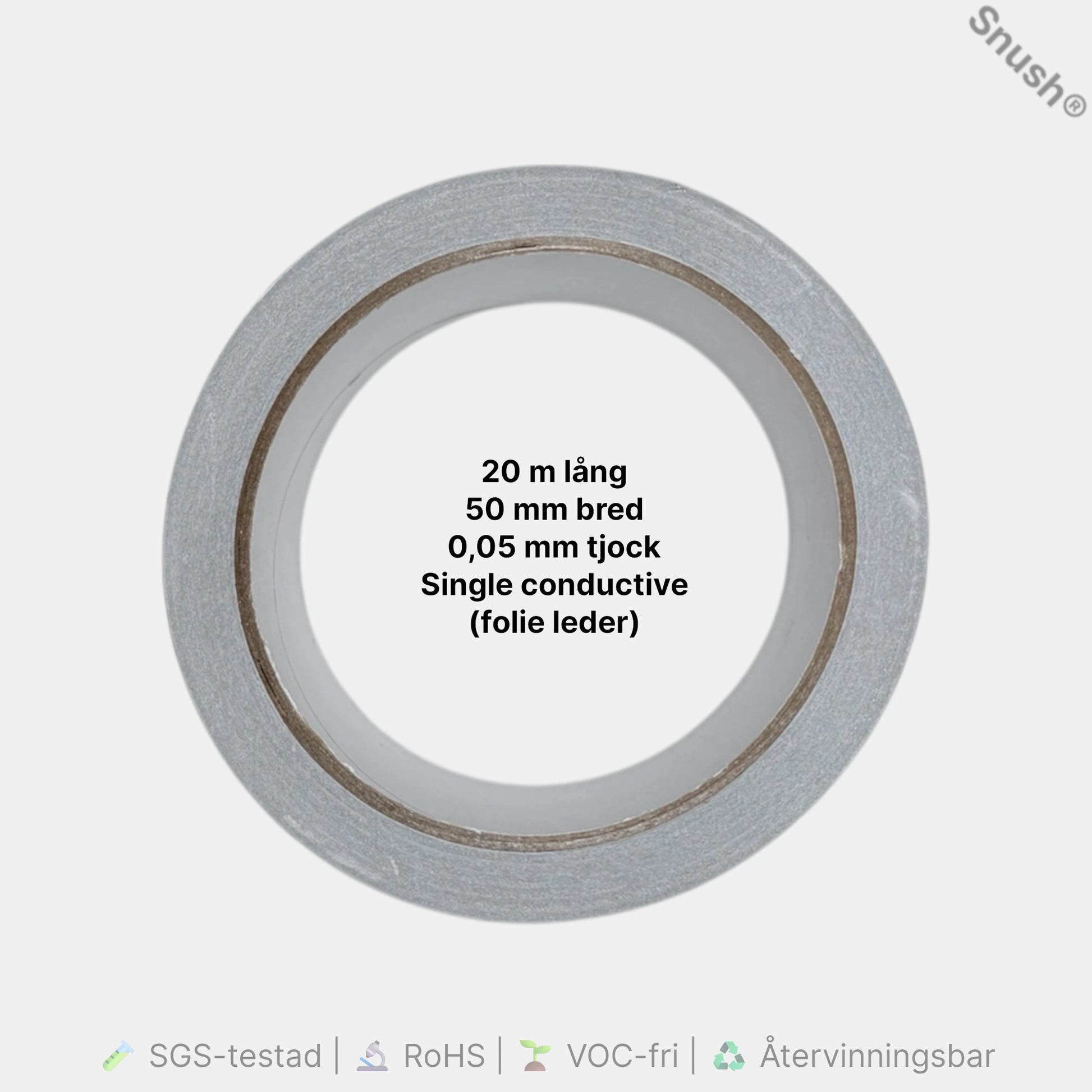 Single conductive aluminiumtejp 50 mm × 20 m – ledande aluminiumfolie för EMI och jordning