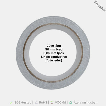 Single conductive aluminiumtejp 50 mm × 20 m – ledande aluminiumfolie för EMI och jordning