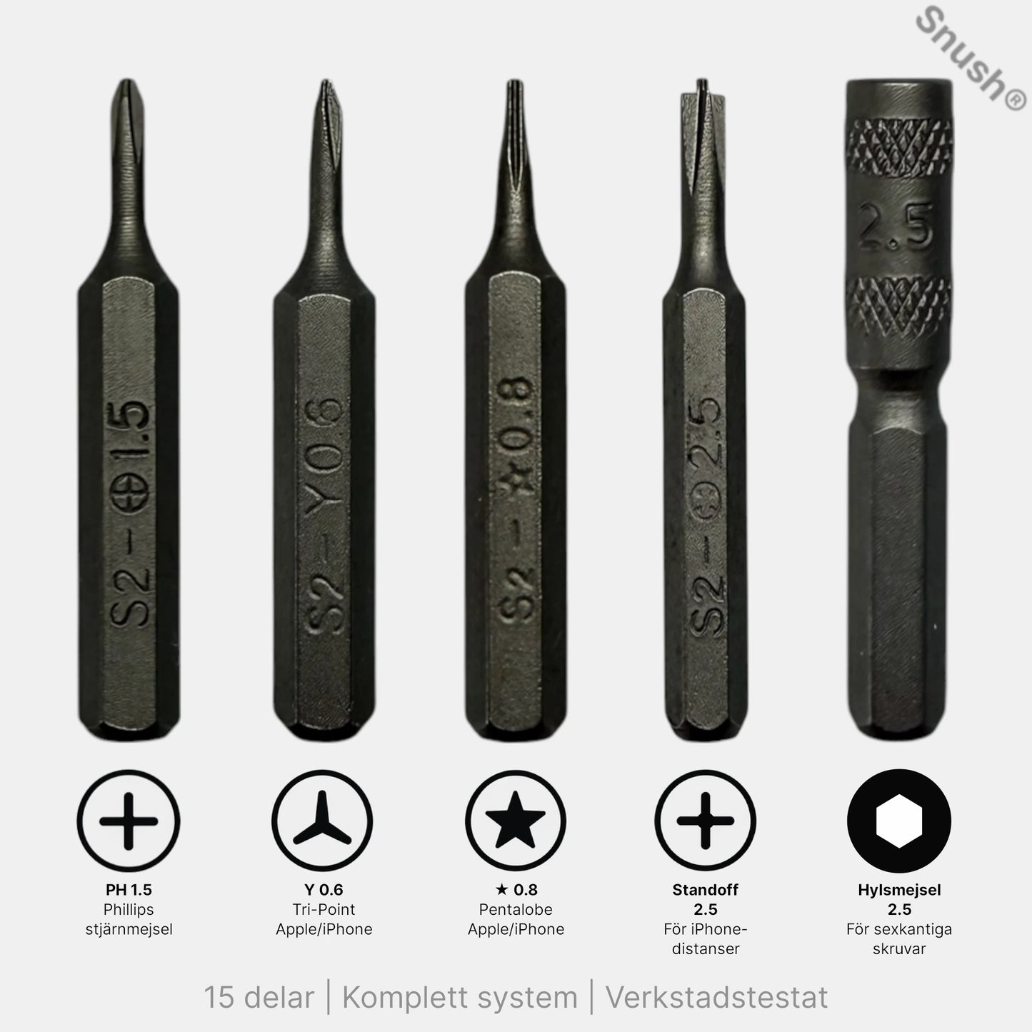 Pentalobe, Tri-Point, Phillips och Standoff-bits för iPhone-reparation och skärmbyte