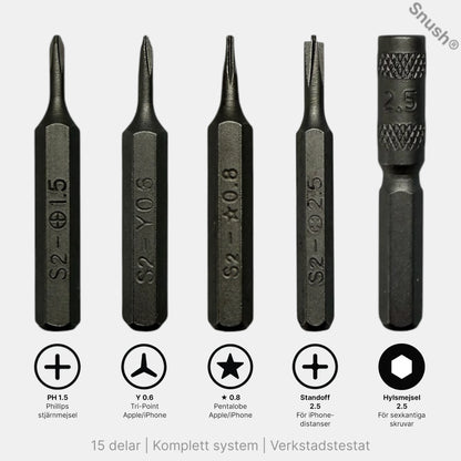 Pentalobe, Tri-Point, Phillips och Standoff-bits för iPhone-reparation och skärmbyte
