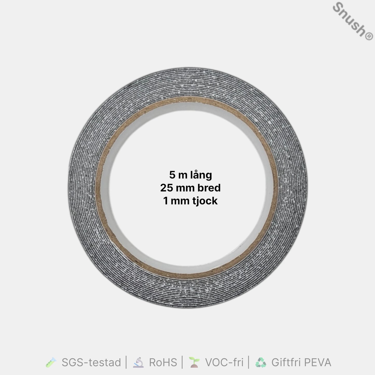 Mått på ProLab PEVA Anti-Slip Tape Svart – 25 mm bred, 5 meter lång, 1 mm tjock