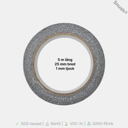 Mått på ProLab PEVA Anti-Slip Tape Svart – 25 mm bred, 5 meter lång, 1 mm tjock