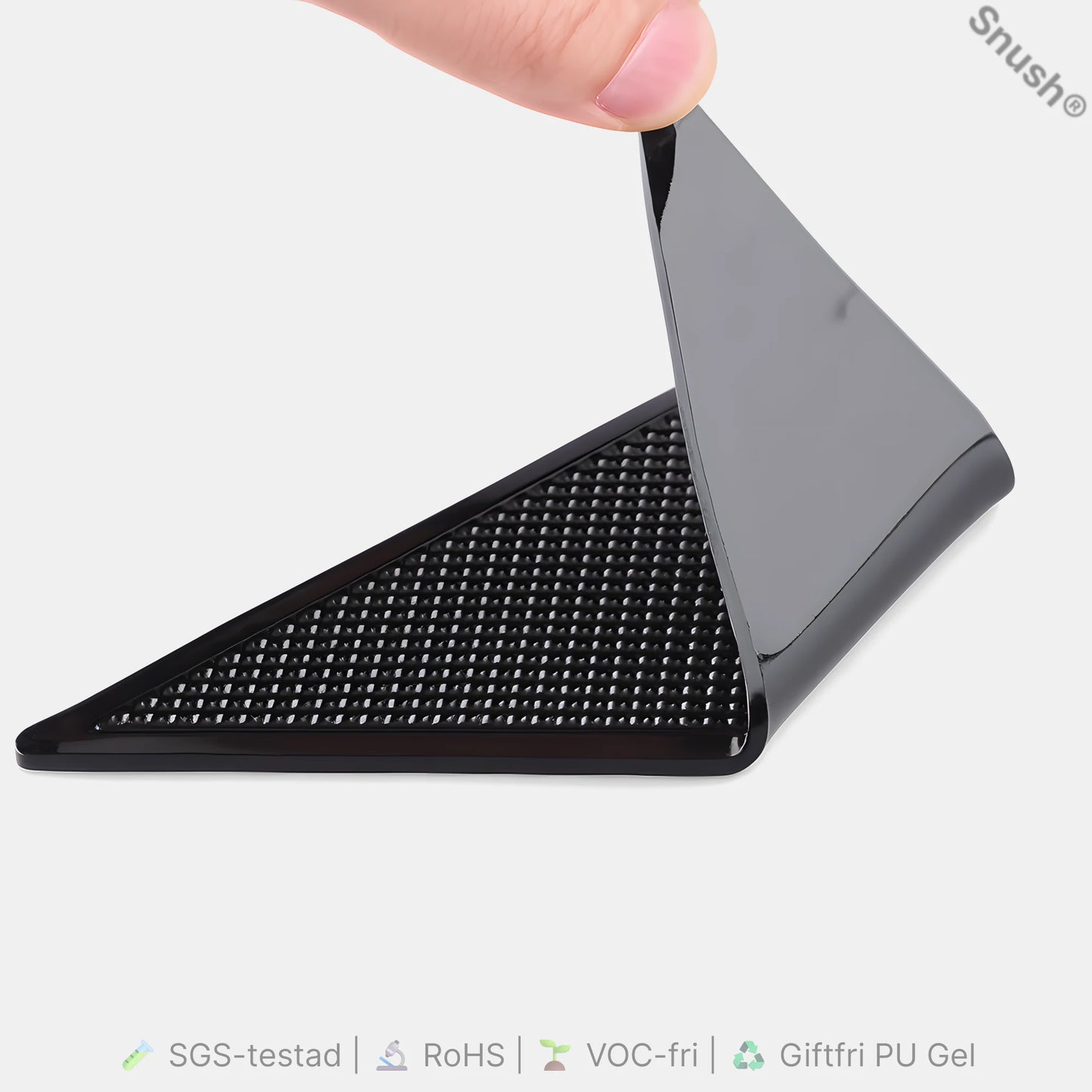 Närbild på Snush® halkskydd i giftfri PU-gel med mikroprickad vakuumstruktur